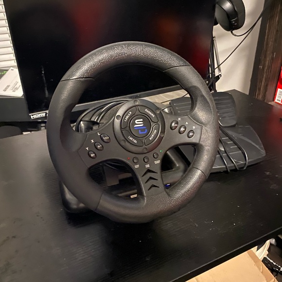 Gaming Steering Wheel and Pedals Set - Black